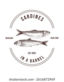 Sardines in a barrel bar logo template