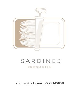 Sardinas En Un Logotipo De Ilustración Del Vector De Can