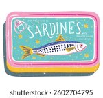 Sardines fish artwork for t shirt print, poster, sticker and other uses. Canned fish artwork.