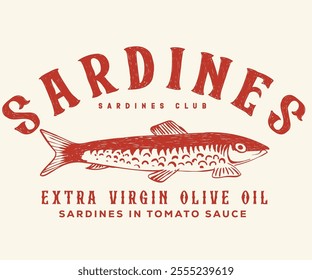 Sardines fish artwork for t shirt print, poster, sticker and other uses. Seafood t shirt design.