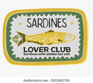 Sardines fish artwork for t shirt print, poster, sticker and other uses. Fish vintage artwork. Dinner party.
