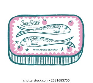 Sardines fish artwork for t shirt print, poster, sticker and other uses. Sardines love club. Fish vintage artwork.
