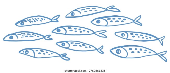 Sardines fish hand drawn doodles vector illustration
