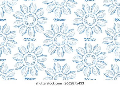 Sardines, fish, seafood, seamless pattern vector illustration, hand drawn sketch