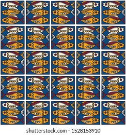 Sardines Fish Seamless Vector Pattern. Grilled Fishes BBQ Motif for Lisbon St Antonio Portugese Food Festival. Graphic for Traditional Grilled Recipe, Portugal Canned Seafood, Animal Fishing Poster