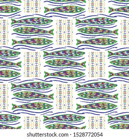 Sardines Fish Tile Seamless Vector Pattern. Grilled Seafood BBQ Motif for Lisbon St Anthony Portugese Food Festival. Traditional Grilled Recipe Graphic. Portugal Canned Seafood Packaging. Vector EPS10