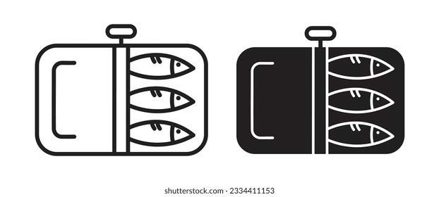 La lata de pescado de sardinas puede marcarse con un icono. lata de atún puede ser icono vector en color negro.