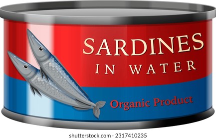 Sardines Fish in Tin Can Vector illustration