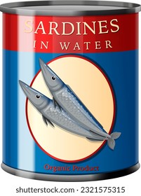 Sardines Fish in Tin Can Vector illustration