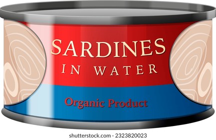 Sardines Fish in Tin Can Vector illustration