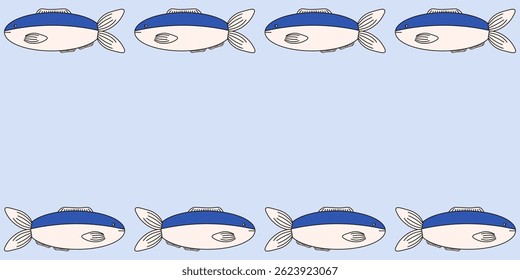 Sardines Frame with empty space for text. Seamless border vector illustration with doodle italian Sardines. EPS 10