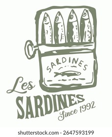 Sardines Graphic Design, Fish Market Vector Illustratıon, tin box seafood fish vector sardines with abstract brush slogan -Vector