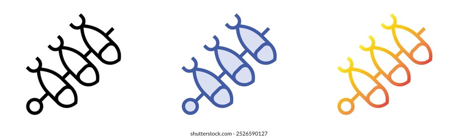 Icono de sardinas. Lineal, relleno azul y diseño de estilo degradado aislado sobre fondo blanco