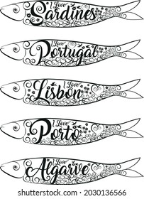 Sardines Illustration. iLove Sardines, Portugal, Lisbon, Oporto, Algarve