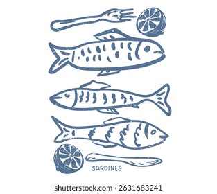 Sardines love club. Fish vintage artwork. Sardines fish artwork for t shirt print, poster, sticker and other uses.