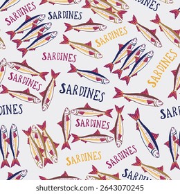 sardines seamless pattern for background, fabric, cover, wallpaper, etc.