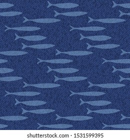  Sardines Shoal of Fish Seamless Vector Pattern. Swimming Sea Animal Motif for Lisbon St Anthony Portugese Food Festival. Graphic for Traditional Recipe Party, Canned Seafood Packaging. Vector EPS10