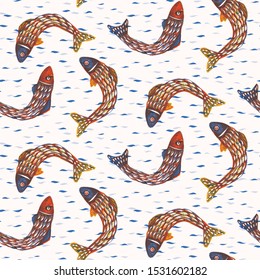 Sardines Shoal of Fish Seamless Vector Pattern. Painted Swimming Sea Motif for Lisbon St Anthony Portugese Food Festival. Graphic for Traditional Recipe Party, Canned Seafood Packaging. Vector EPS10
