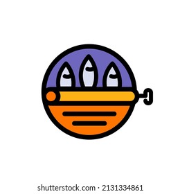 Sardines tin can colored icon. Illustration of canned fish, herring, sprat. Vector food icon for web design isolated on white background.