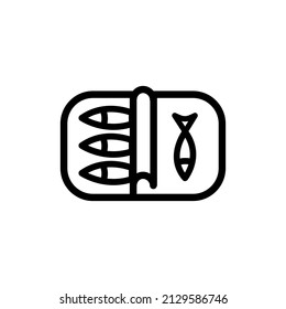 Sardines tin can icon. Outline illustration of canned fish, herring, sprat. Linear style sign for mobile concept and web design. Canned fish outline vector icon. Symbol, logo isolated illustration.