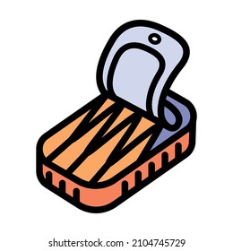 Sardines tin can icon in simple style. Color illustration of canned fish, herring, sprat. Vector flat icon for web design isolated on white background.