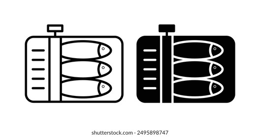 Sardines tin can vector icon set in black color.