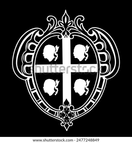 Sardinia coat of arms vector silhouette illustration isolated. Province region of Italy emblem. Mediterranean island Sardinia heraldic national banner shape. Region symbol of Italian province sign.