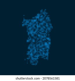 Sardinia dotted glowing map. Shape of the island with blue bright bulbs. Vector illustration.