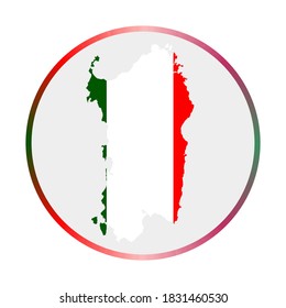 Sardinia icon. Shape of the island with Sardinia flag. Round sign with flag colors gradient ring. Awesome vector illustration.