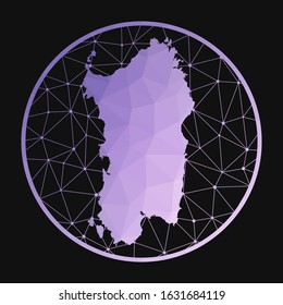 Sardinia icon. Vector polygonal map of the island. Sardinia icon in geometric style. The island map with purple low poly gradient on dark background.