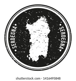 Sardinia Italy. Map Symbol Round Design Stamp Travel and Business
