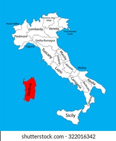 Sardinia, Italy province vector map illustration isolated on background. 
