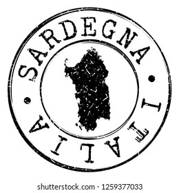 Sardinia Italy Silhouette Postal Map Passport Stamp Round Vector Icon Badge.