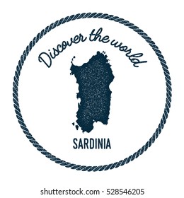 Sardinia map in vintage discover the world rubber stamp. Hipster style nautical postage Sardinia stamp, with round rope border. Sardinia map vector illustration.