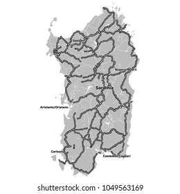 Sardinia Outline map with importand steets. Vecor Artmap for Travel marketing and Education