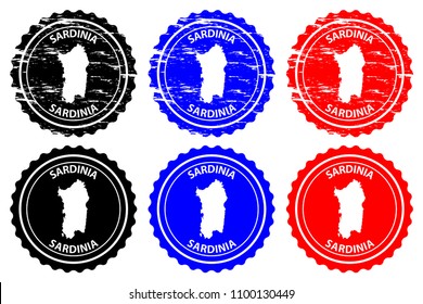 Sardinia - rubber stamp - vector, Sardinia map pattern - sticker - black, blue and red