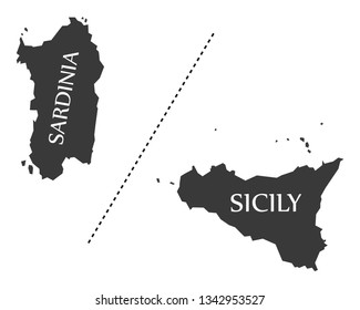 Sicily And Sardinia Map Sardinia Sicily Region Map Italy Stock Vector (Royalty Free) 1342953527