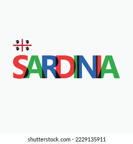 Sardinia vector RGB overlapping letters typography with flag. Italy's region logotype decoration.