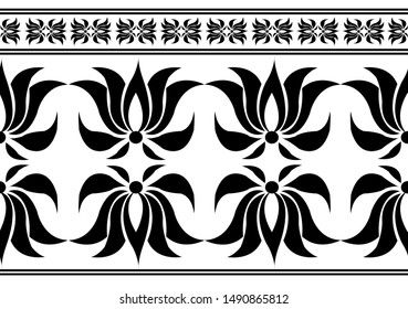 Saree Border design concept of Lotus flower petals - Indian Traditional and Cultural Rangoli, Alpona, Kolam or Paisley vector line art 
