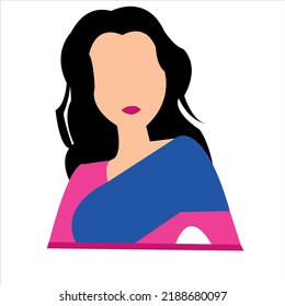 Saree Design Of Girl. Beautiful Girl Face Logo. Beauty Girl Vector Art Illustration. Saree Vector Image. Fashion Girl Icon Graphic