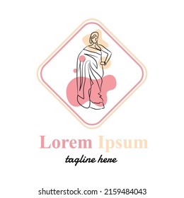 Saree Fashion Logo Vector Illustration With Female Art And Dummy Text On White Background.