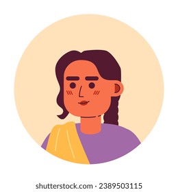 Saree indian young woman relaxed smiling 2D vector avatar illustration. Posing girl hindu traditional cartoon character face. Casual headshot portrait flat color user profile image isolated on white