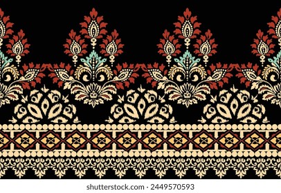 Ikat bordado de paisley floral sobre fondo blanco. patrón étnico oriental geométrico tradicional. estilo azteca Ilustración vectorial abstracta. diseño para textura, tela, ropa, envoltura, decoración