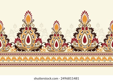 saree pattern.Ikat floral design pattern on white background vector illustration.Ikat ethnic oriental embroidery traditional.Ikat Aztec style.design for texture,fabric,clothing,wrapping,decoration.