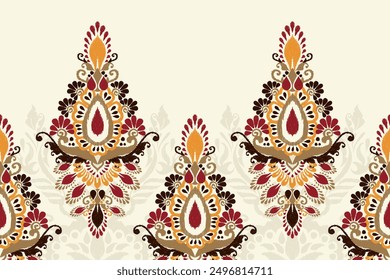 saree pattern.Ikat floral design pattern on white background vector illustration.Ikat ethnic oriental embroidery traditional.Ikat Aztec style.design for texture,fabric,clothing,wrapping,decoration.