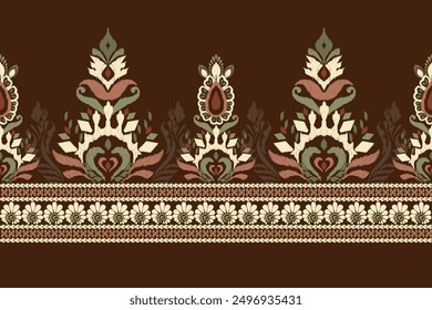 saree pattern.Ikat floral design pattern on brown background vector illustration.Ikat ethnic oriental embroidery traditional.Ikat Aztec style.design for texture,fabric,clothing,wrapping,decoration.