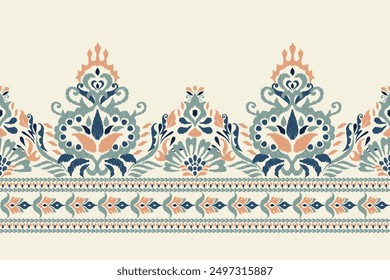 saree pattern.Ikat floral design pattern on white background vector illustration.Ikat ethnic oriental embroidery traditional.Ikat Aztec style.design for texture,fabric,clothing,wrapping,decoration.
