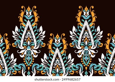 saree pattern.Ikat floral design pattern on black background vector illustration.Ikat ethnic oriental embroidery traditional.Ikat Aztec style.design for texture,fabric,clothing,wrapping,decoration.