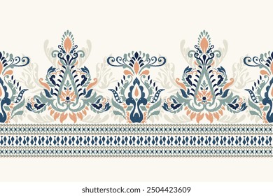 saree pattern.Ikat floral design pattern on white background vector illustration.Ikat ethnic oriental embroidery traditional.Ikat Aztec style.design for texture,fabric,clothing,wrapping,decoration.