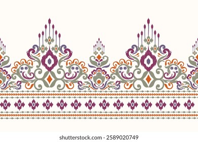 saree pattern.Ikat floral design pattern on white background vector illustration.Ikat ethnic oriental embroidery traditional.Ikat Aztec style.design for texture,fabric,clothing,wrapping,decoration.